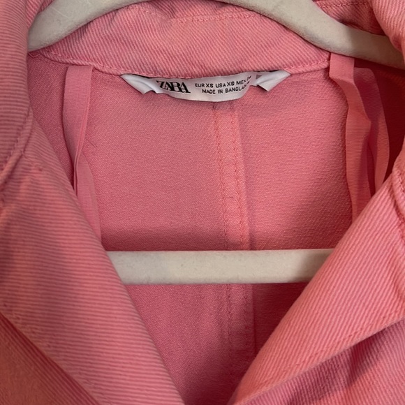 Barbie pink Zara oversize denim button down shirt jacket Sz Xsmall - Picture 3 of 8